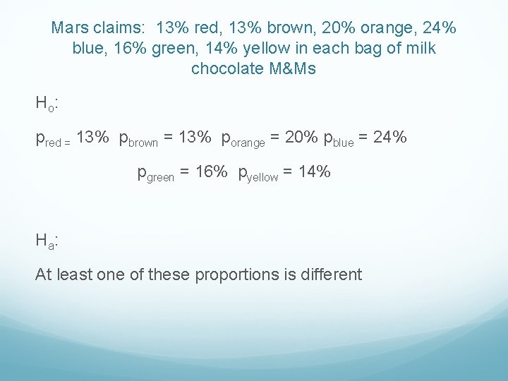 Mars claims: 13% red, 13% brown, 20% orange, 24% blue, 16% green, 14% yellow