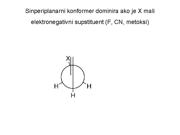 Sinperiplanarni konformer dominira ako je X mali elektronegativni supstituent (F, CN, metoksi) 