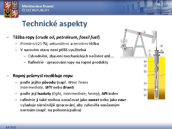 Ministerstvo financí ČESKÉ REPUBLIKY Technické aspekty – Těžba ropy (crude oil, petroleum, fossil fuel)