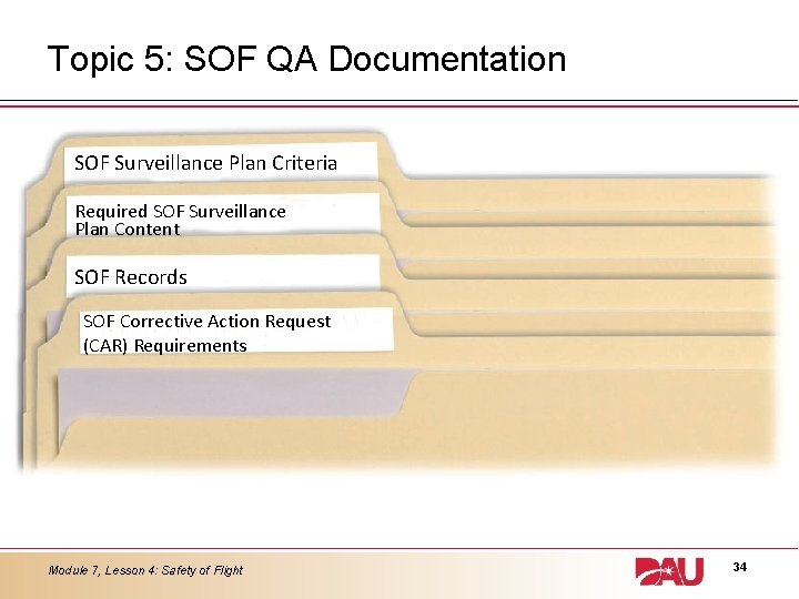Topic 5: SOF QA Documentation SOF Surveillance Plan Criteria Required SOF Surveillance Plan Content
