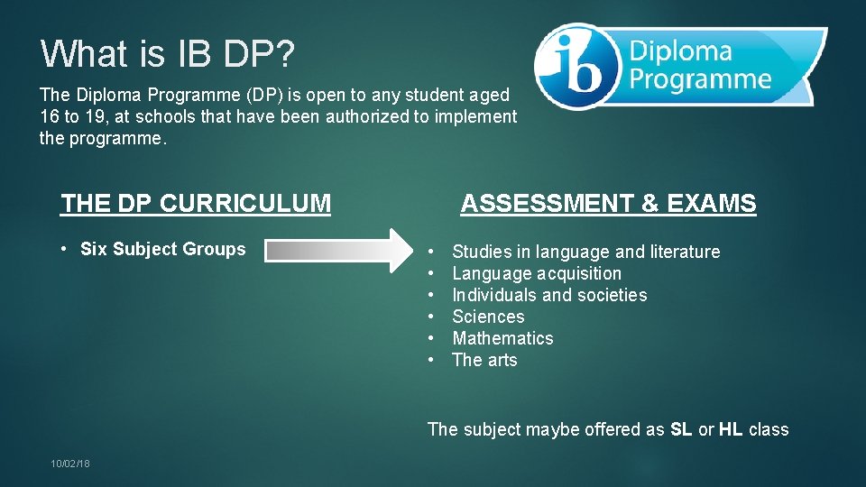 What is IB DP? The Diploma Programme (DP) is open to any student aged