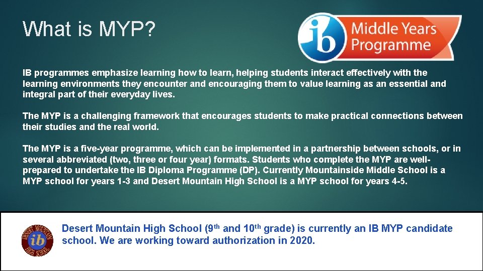 What is MYP? IB programmes emphasize learning how to learn, helping students interact effectively