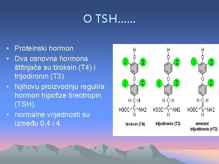 O TSH…… • Proteinski hormon • Dva osnovna hormona štitnjače su tiroksin (T 4)
