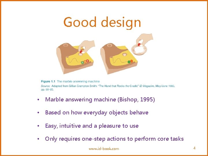 Good design • Marble answering machine (Bishop, 1995) • Based on how everyday objects