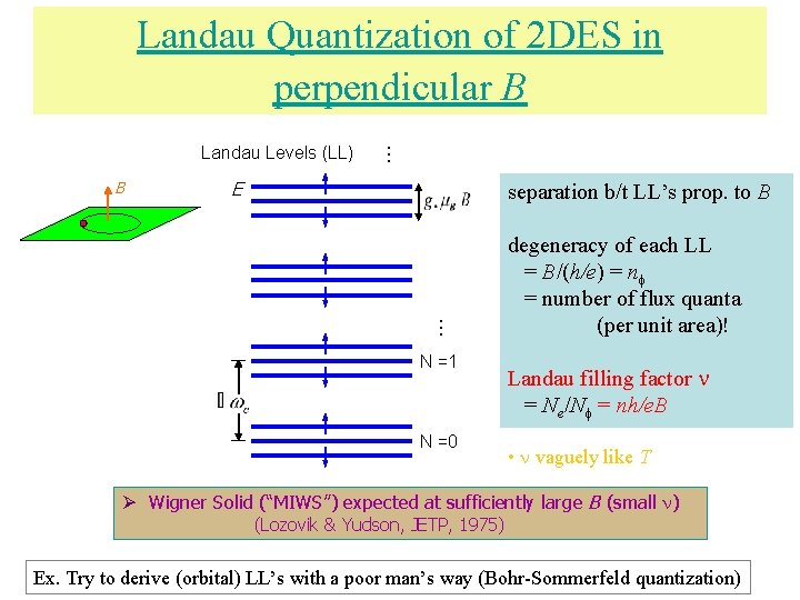 Landau Levels (LL) E separation b/t LL’s prop. to B … Landau Quantization of