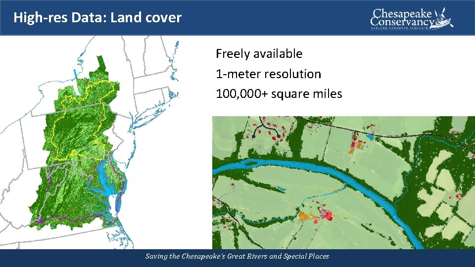 High-res Data: Land cover Freely available 1 -meter resolution 100, 000+ square miles Saving