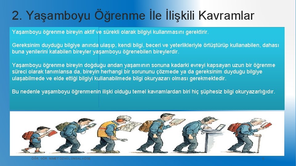 2. Yaşamboyu Öğrenme İlişkili Kavramlar Yaşamboyu öğrenme bireyin aktif ve sürekli olarak bilgiyi kullanmasını