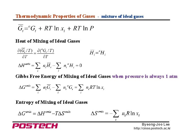 Thermodynamic Properties of Gases - mixture of ideal gases Heat of Mixing of Ideal