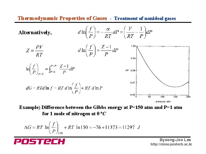 Thermodynamic Properties of Gases - Treatment of nonideal gases Alternatively, Example) Difference between the