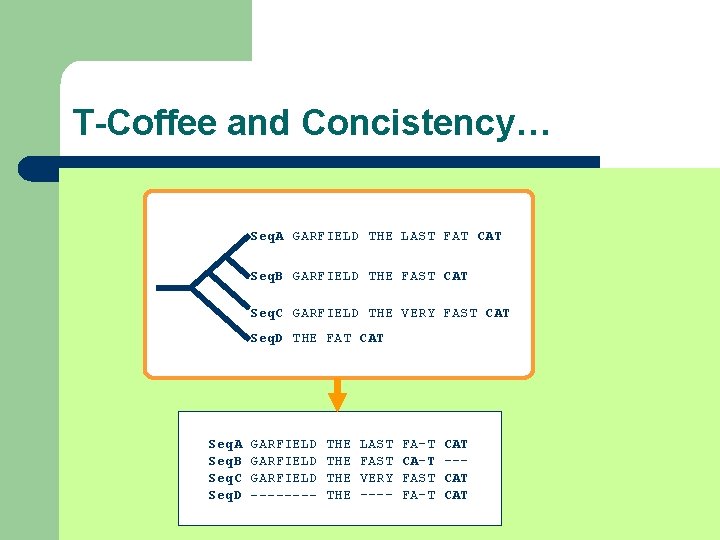 T-Coffee and Concistency… Seq. A GARFIELD THE LAST FAT CAT Seq. B GARFIELD THE