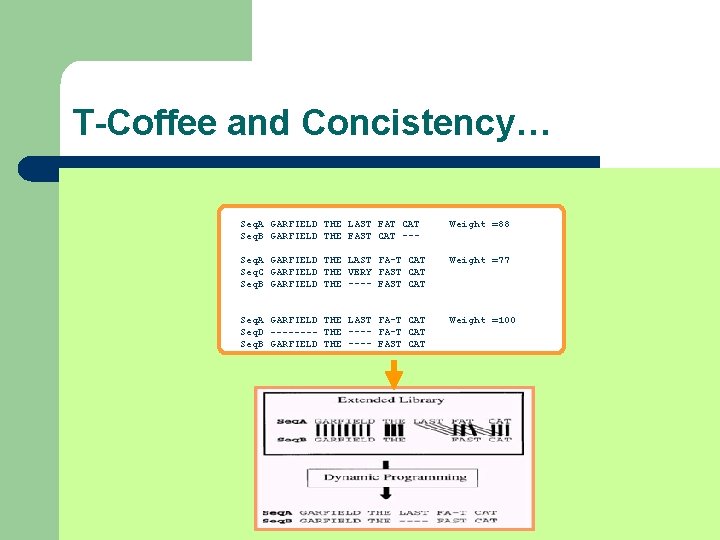 T-Coffee and Concistency… Seq. A GARFIELD THE LAST FAT CAT Seq. B GARFIELD THE