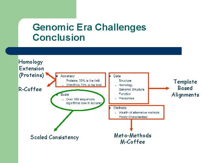 Genomic Era Challenges Conclusion Homology Extension (Proteins) Template Based Alignments R-Coffee Scaled Consistency Meta-Methods