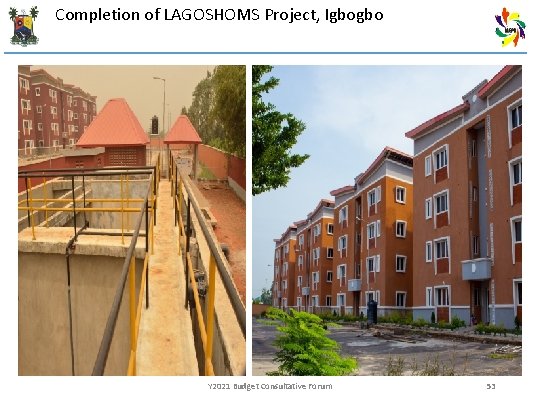 Completion of LAGOSHOMS Project, Igbogbo Y 2021 Budget Consultative Forum 53 