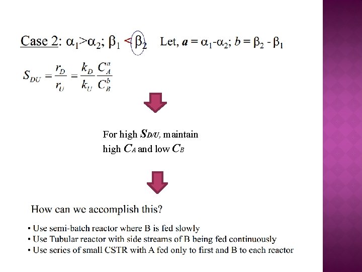 For high SD/U, maintain high CA and low CB 