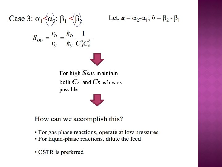For high SD/U, maintain both CA and CB as low as possible 