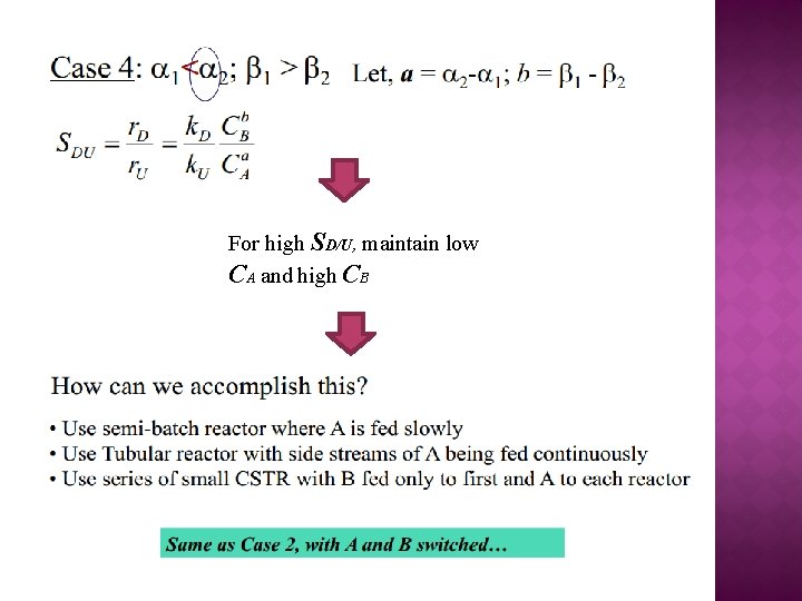 For high SD/U, maintain low CA and high CB 