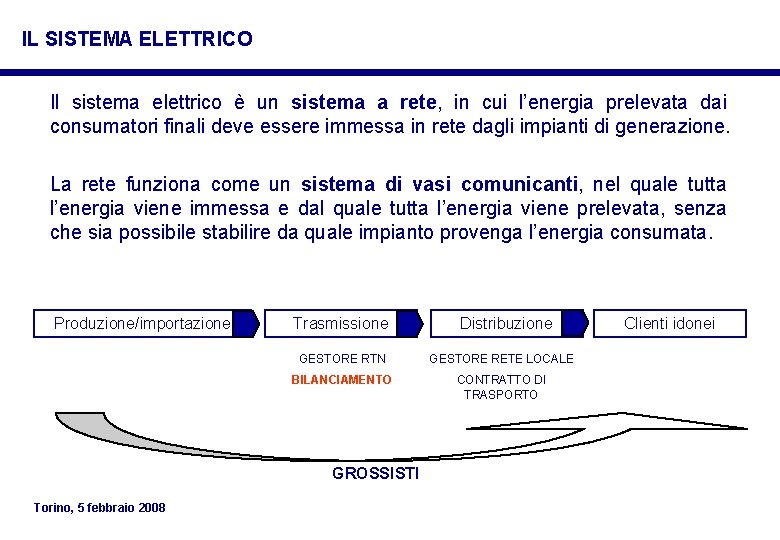 IL SISTEMA ELETTRICO Il sistema elettrico è un sistema a rete, in cui l’energia IL SISTEMA ELETTRICO Il sistema elettrico è un sistema a rete, in cui l’energia
