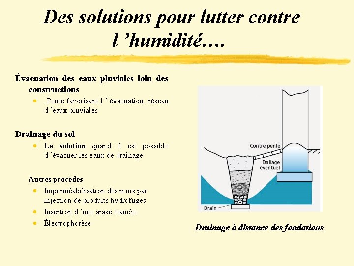 Des solutions pour lutter contre l ’humidité…. Évacuation des eaux pluviales loin des constructions