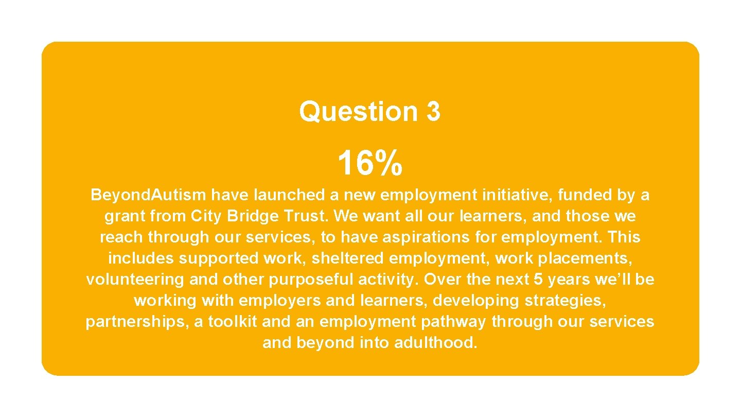 Question 3 16% Beyond. Autism have launched a new employment initiative, funded by a