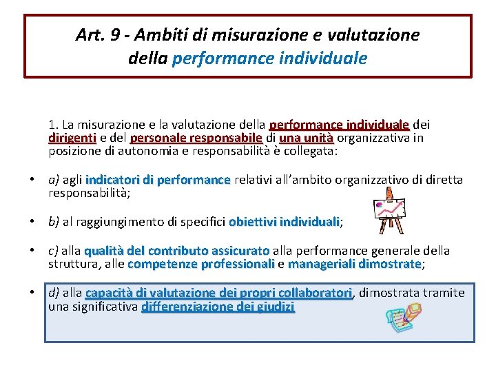 Art. 9 - Ambiti di misurazione e valutazione della performance individuale 1. La misurazione
