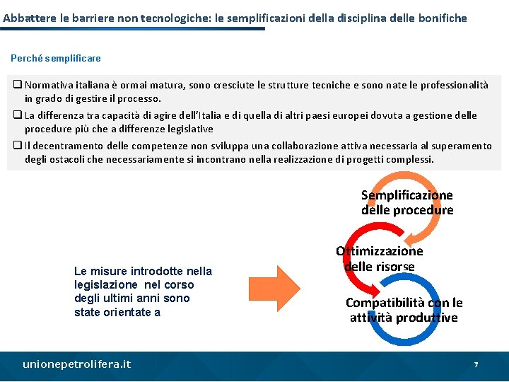 Abbattere le barriere non tecnologiche: le semplificazioni della disciplina delle bonifiche Perché semplificare q