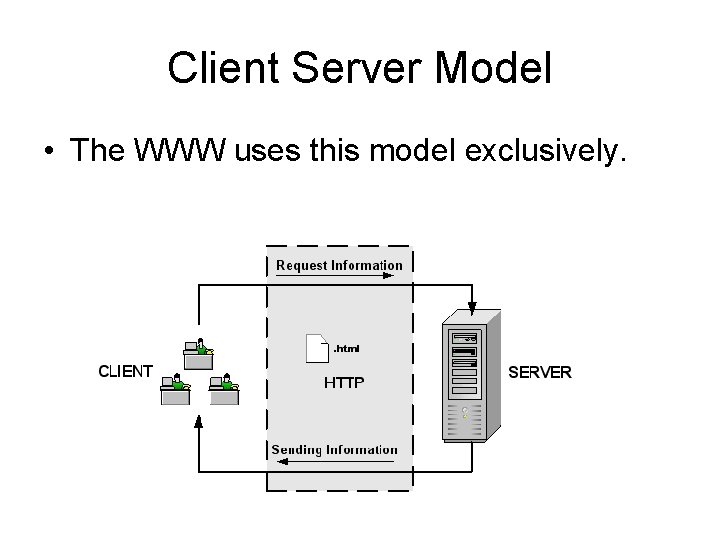 Client Server Model • The WWW uses this model exclusively. 