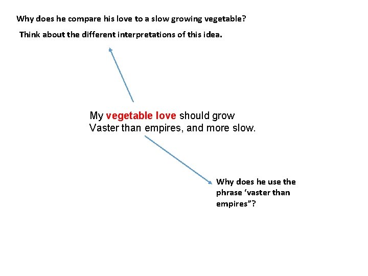 Why does he compare his love to a slow growing vegetable? Think about the