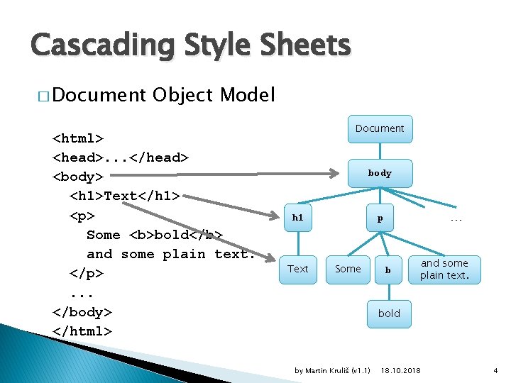 Cascading Style Sheets � Document Object Model <html> <head>. . . </head> <body> <h