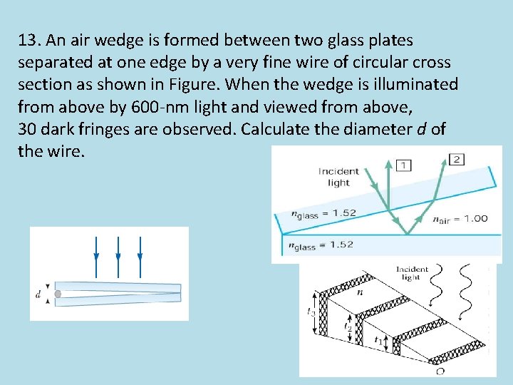 13. An air wedge is formed between two glass plates separated at one edge