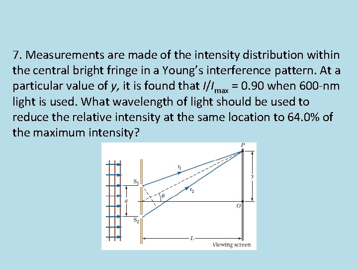 7. Measurements are made of the intensity distribution within the central bright fringe in