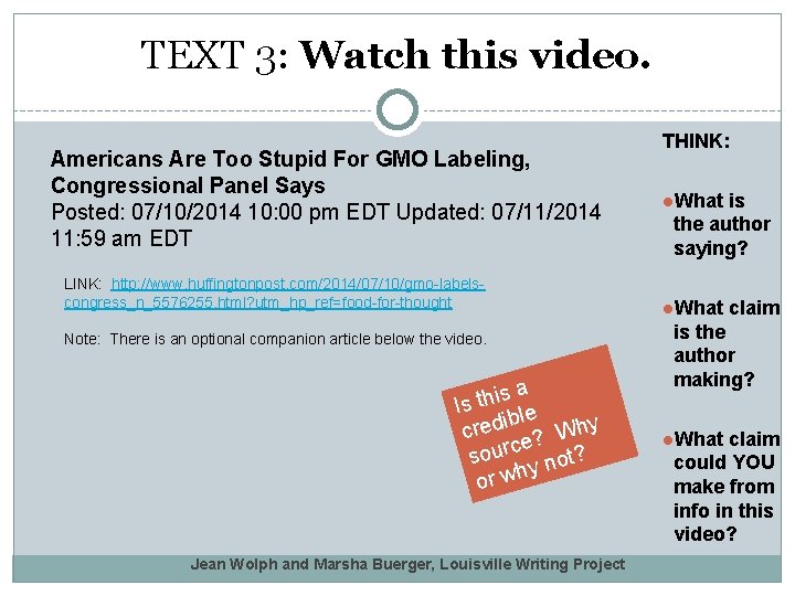 TEXT 3: Watch this video. Americans Are Too Stupid For GMO Labeling, Congressional Panel