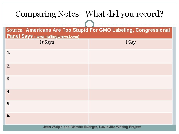 Comparing Notes: What did you record? Source: Americans Are Too Stupid For GMO Labeling,