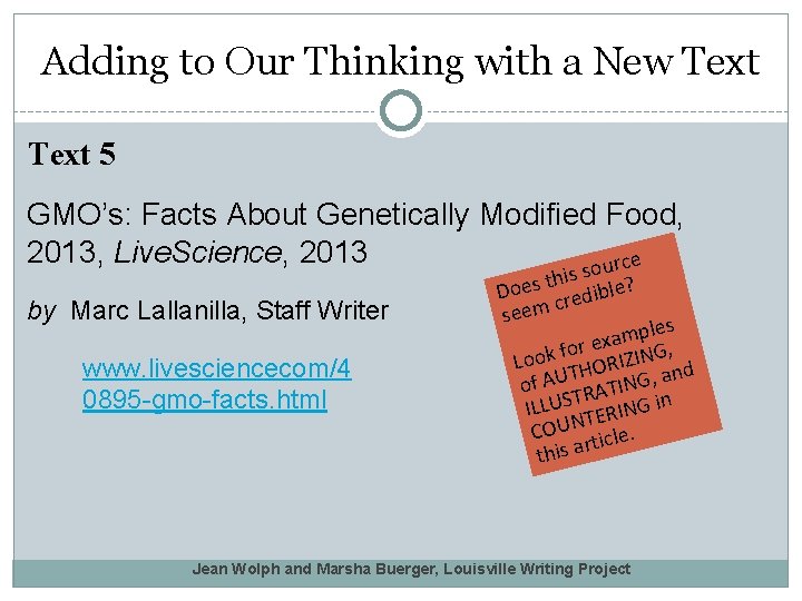 Adding to Our Thinking with a New Text 5 GMO’s: Facts About Genetically Modified