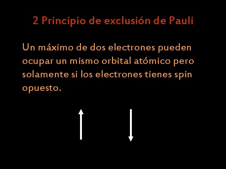 2 Principio de exclusión de Pauli Un máximo de dos electrones pueden ocupar un