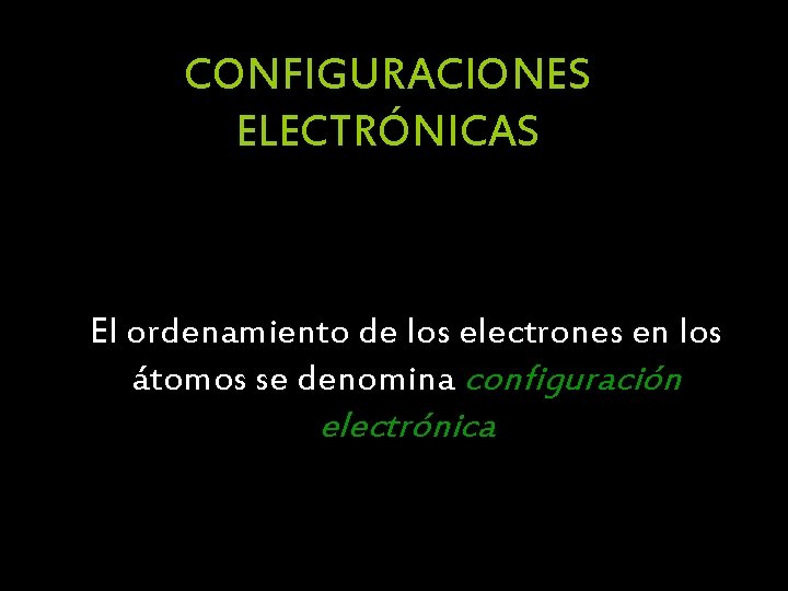 CONFIGURACIONES ELECTRÓNICAS El ordenamiento de los electrones en los átomos se denomina configuración electrónica
