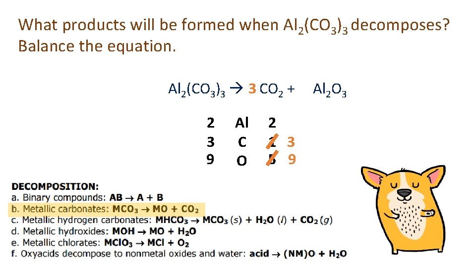 What products will be formed when Al 2(CO 3)3 decomposes? Balance the equation. Al
