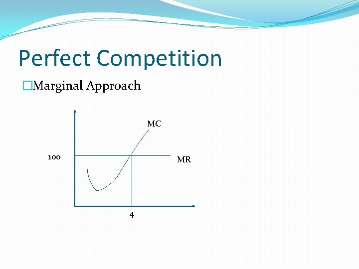 Perfect Competition �Marginal Approach MC 100 MR 4 