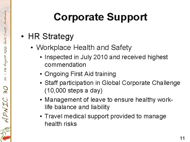 Corporate Support • HR Strategy • Workplace Health and Safety • Inspected in July