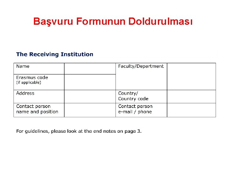 Başvuru Formunun Doldurulması 