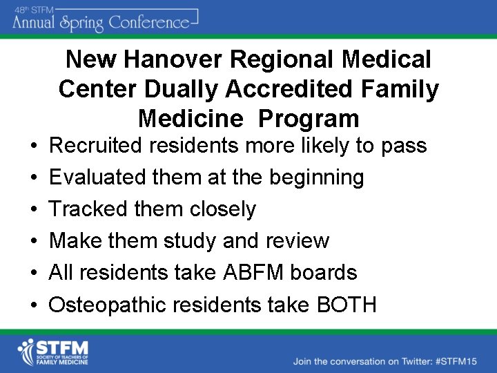 New Hanover Regional Medical Center Dually Accredited Family Medicine Program • • • Recruited