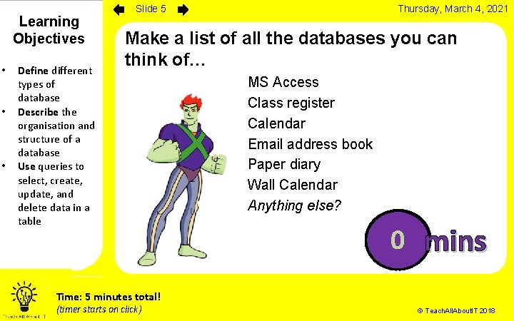 Learning Objectives • • • Define different types of database Describe the organisation and