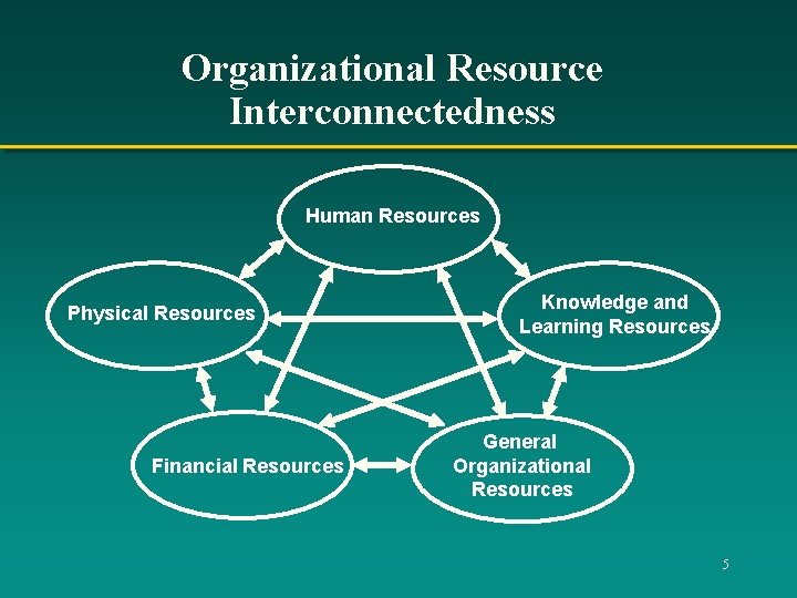 Organizational Resource Interconnectedness Human Resources Physical Resources Financial Resources Knowledge and Learning Resources General