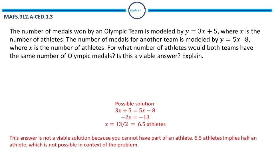 Algebra 1 MAFS. 912. A-CED. 1. 3 Algebra 1 MAFS. 912. A-CED. 1. 3