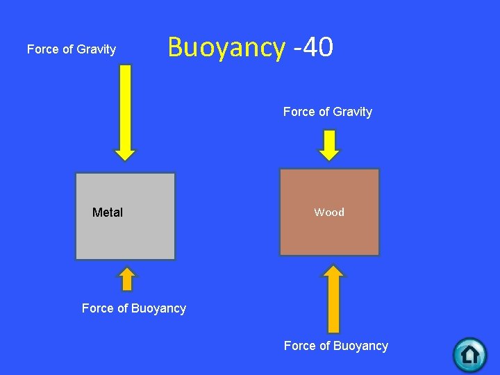 Force of Gravity Buoyancy -40 Force of Gravity Metal Wood Force of Buoyancy 