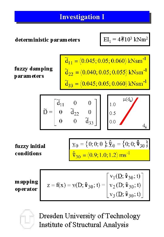 Investigation I deterministic parameters EI 1 = 4 A 103 k. Nm 2 fuzzy
