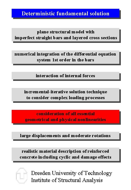 Deterministic fundamental solution plane structural model with imperfect straight bars and layered cross sections