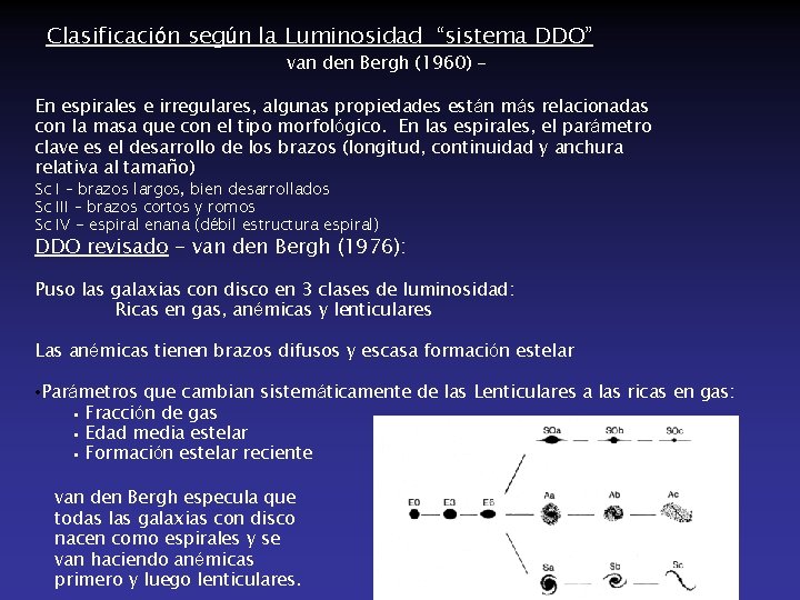 Clasificación según la Luminosidad “sistema DDO” van den Bergh (1960) - En espirales e