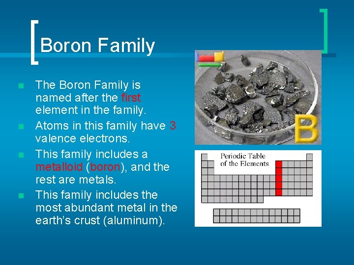 Boron Family n n The Boron Family is named after the first element in