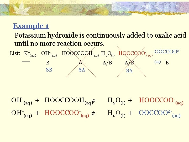 Example 1 Potassium hydroxide is continuously added to oxalic acid until no more reaction