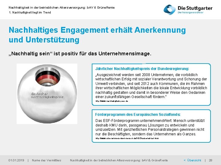 Nachhaltigkeit in der betrieblichen Altersversorgung: b. AV & Grüne. Rente 1. Nachhaltigkeit liegt im